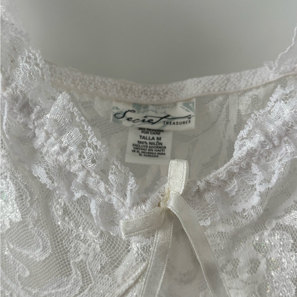 Vintage Secret Treasures White Lace Sheer Ruffle Mini Nightie Lingerie Dress - Picture 4 of 8